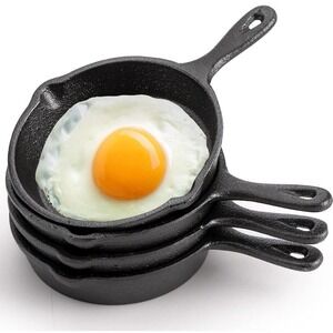 Hiceeden 4 Pack Mini Cast Iron Skillet, 4" Small Frying Pans with Double Drip-Sp